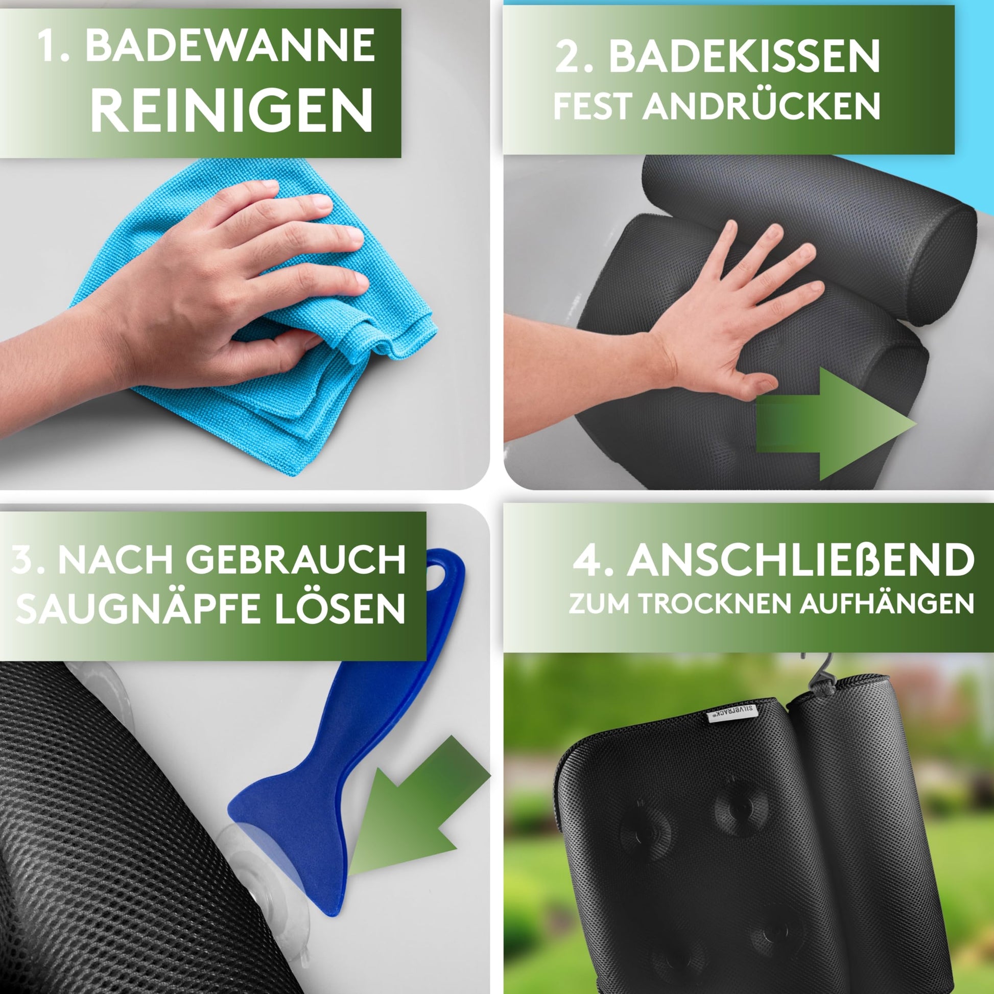 SilverRack Badewannenkissen [Schwarz] - Geschenke für Frauen Männer Weihnachten - Nackenkissen für Badewanne - Kissen für Badewanne - Coole Geschenkset Ideen zum Baden - nargiss