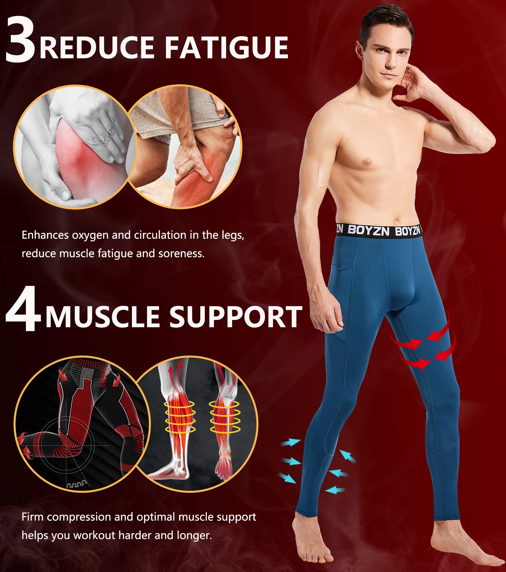2er Pack Sport Leggings für Herren, Funktionsunterwäsche Kompressionshose Herren Fitness Strumpfhosen, Laufhose Tight Lange Unterhose Schnelltrocknende Sporthose Trainingshose Black/Blue(Pocket)-L - nargiss