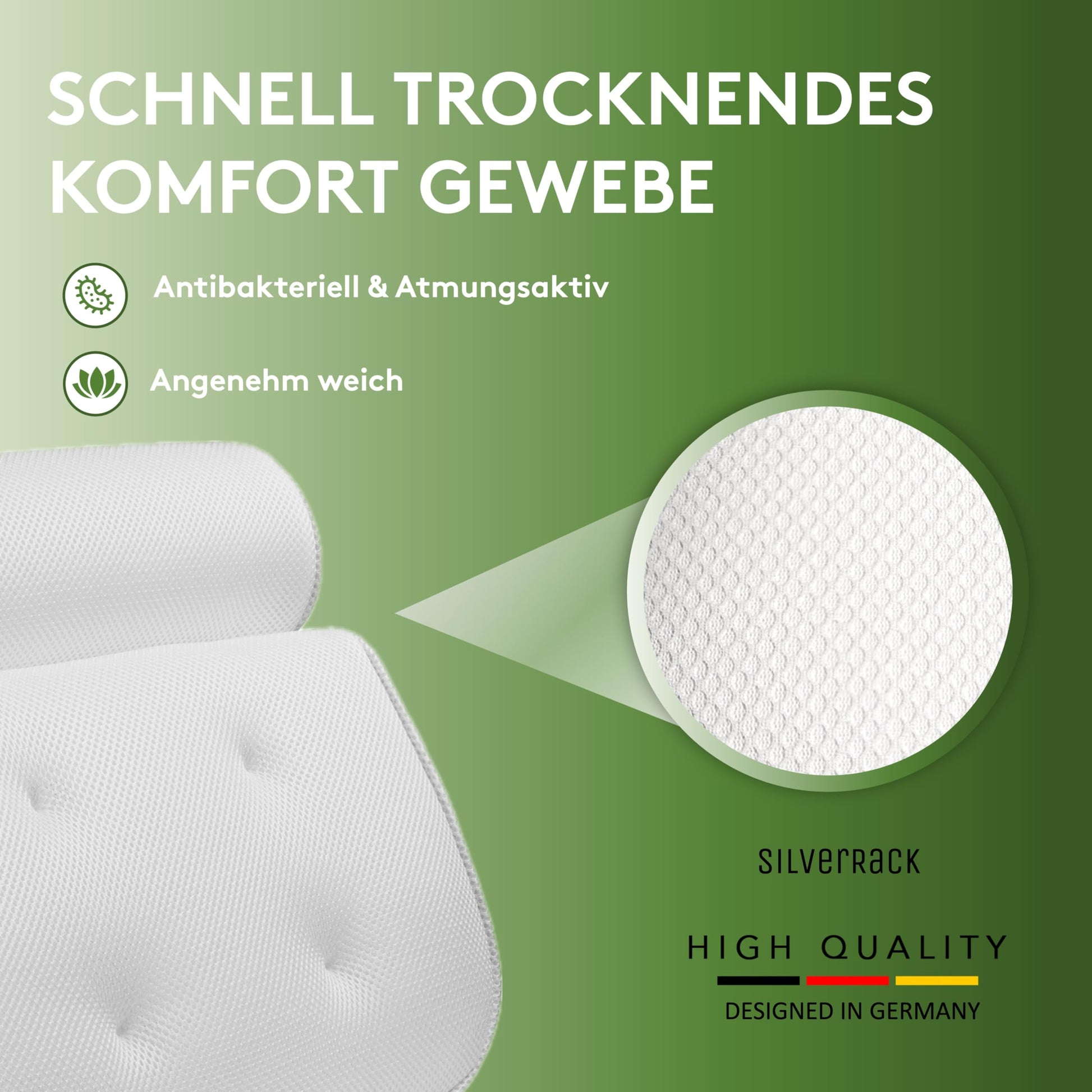 SilverRack Badewannenkissen MEDIUM-WEICH [Weiß 3D] - Nackenkissen für Badewanne mit Saugnäpfen als Badewannen-Zubehör - Kissen für Badewanne - Badekissen mit ergonomischer Passform - nargiss