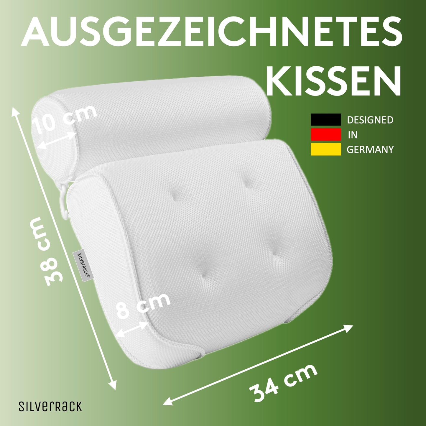 SilverRack Badewannenkissen MEDIUM-WEICH [Weiß 3D] - Nackenkissen für Badewanne mit Saugnäpfen als Badewannen-Zubehör - Kissen für Badewanne - Badekissen mit ergonomischer Passform - nargiss