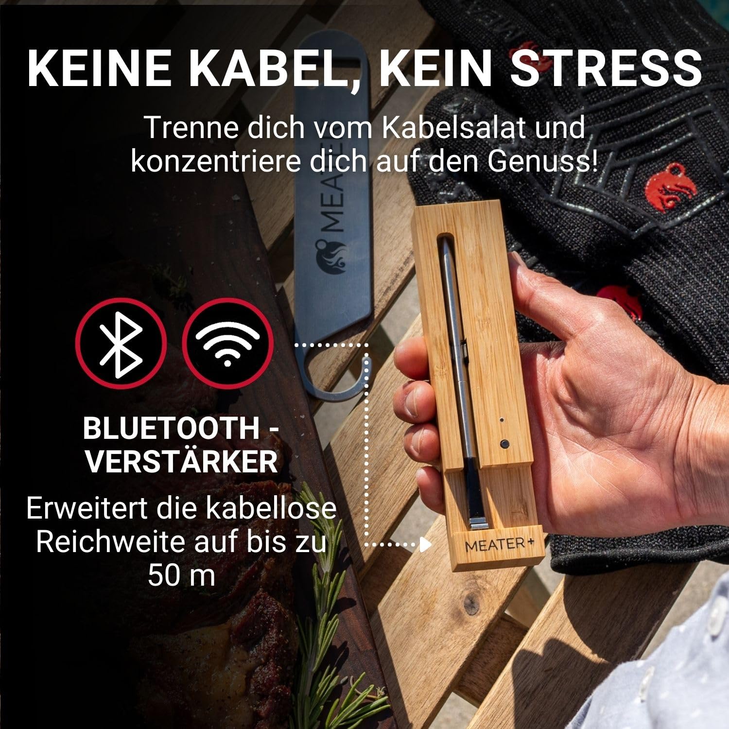 MEATER Plus | Das Kabellose, Smarte Fleischthermometer mit 50m Reichweite Für Ofen, Grill, Pfanne und Rotisserie Perfekter Fleischgenuss via App in Deutscher Sprache - nargiss