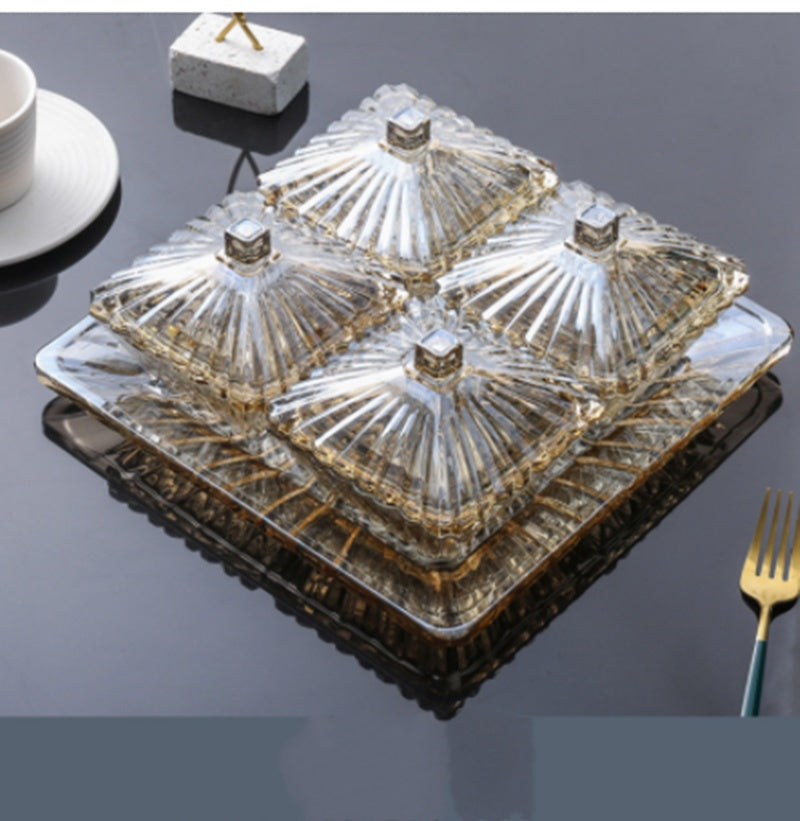 Nordic Light Luxury Glass Divider with Cover - Vierfach unterteilt mit Tablett-Set für das Wohnzimmer - nargiss