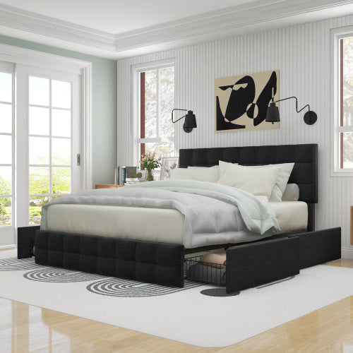 Linen Bed Frame With 4 Drawers - nargiss