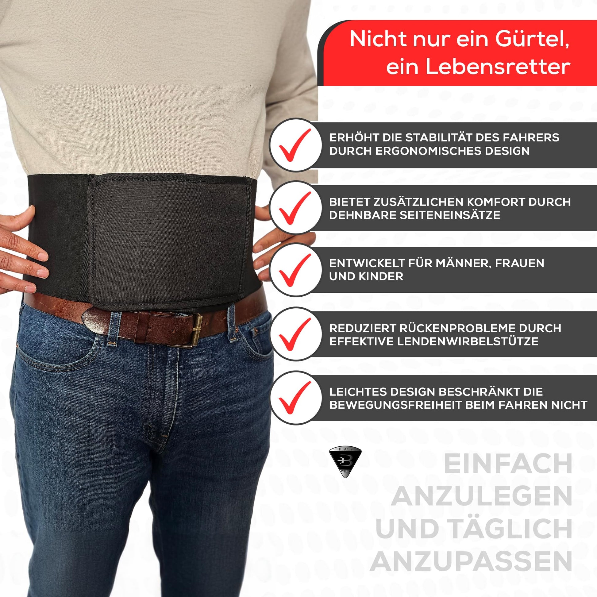 BLACKWILD Nierengurt Motorrad| Nierengurt Motorrad Herren und Damen, Grundschwarz | Effektive Stabilisierung nierenwärmer Lendenwirbelstütze Nierengurt (L = 100-110cm Bauchumfang) - nargiss
