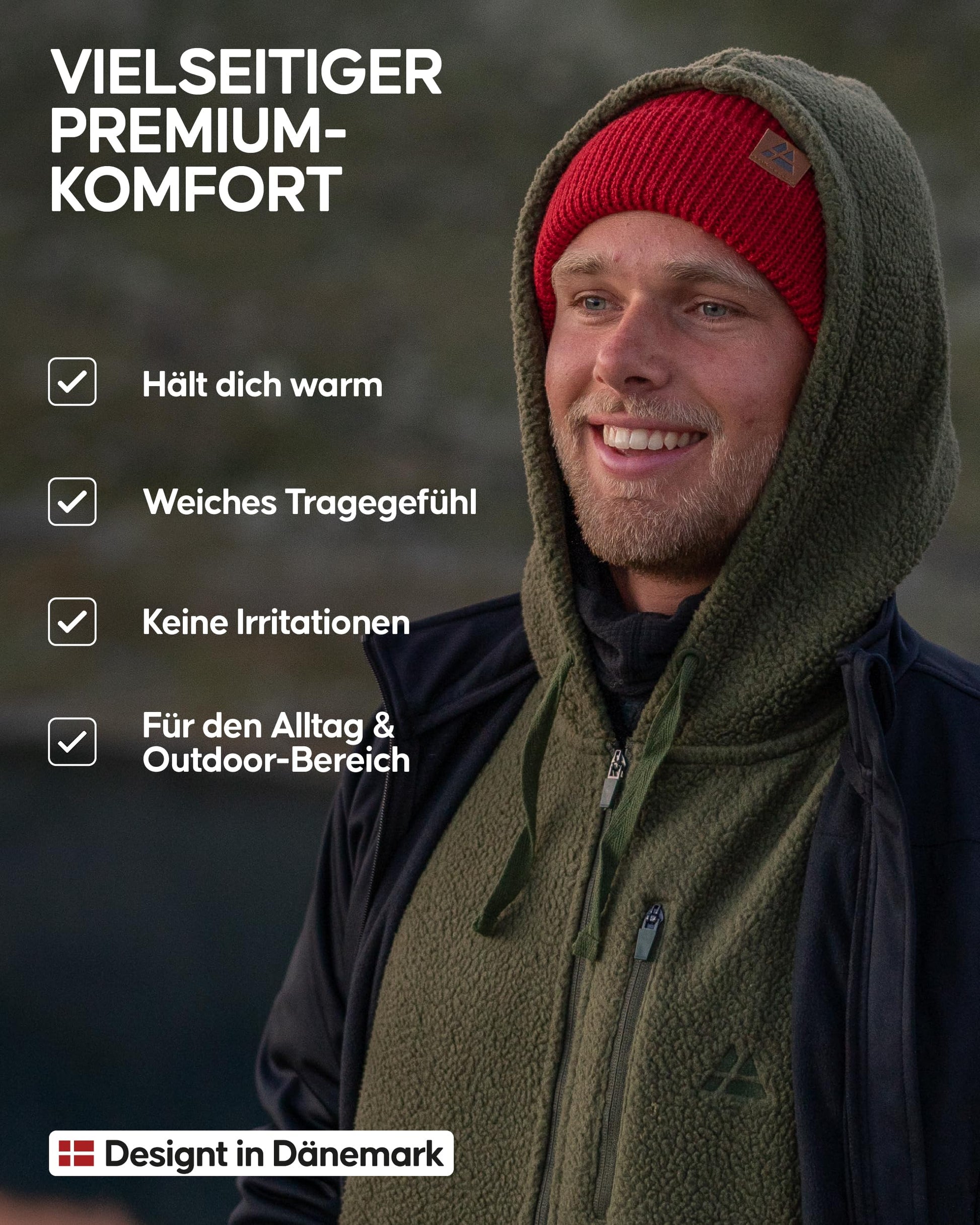 DANISH ENDURANCE Merino Mütze, Klassische Wollmütze, Warme Wintermütze, für Winter & Herbst, Weich, Stretchy, für Damen & Herren, Rot, One Size - nargiss
