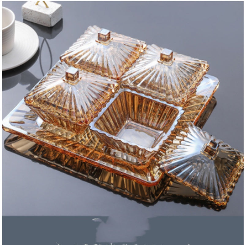 Nordic Light Luxury Glass Divider with Cover - Vierfach unterteilt mit Tablett-Set für das Wohnzimmer - nargiss