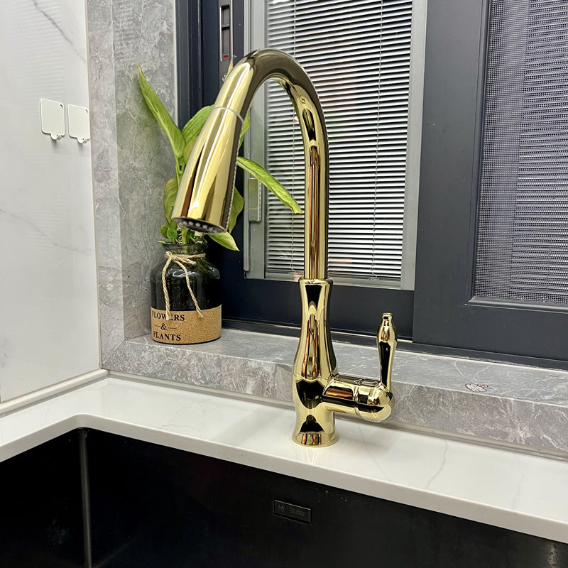 Französischer Retro-Pull-Wasserhahn Kupfer klassischer Wasserhahn Küchenspüle Gemüsebecken Kreativ heißer und kalter Wasserkopf - nargis