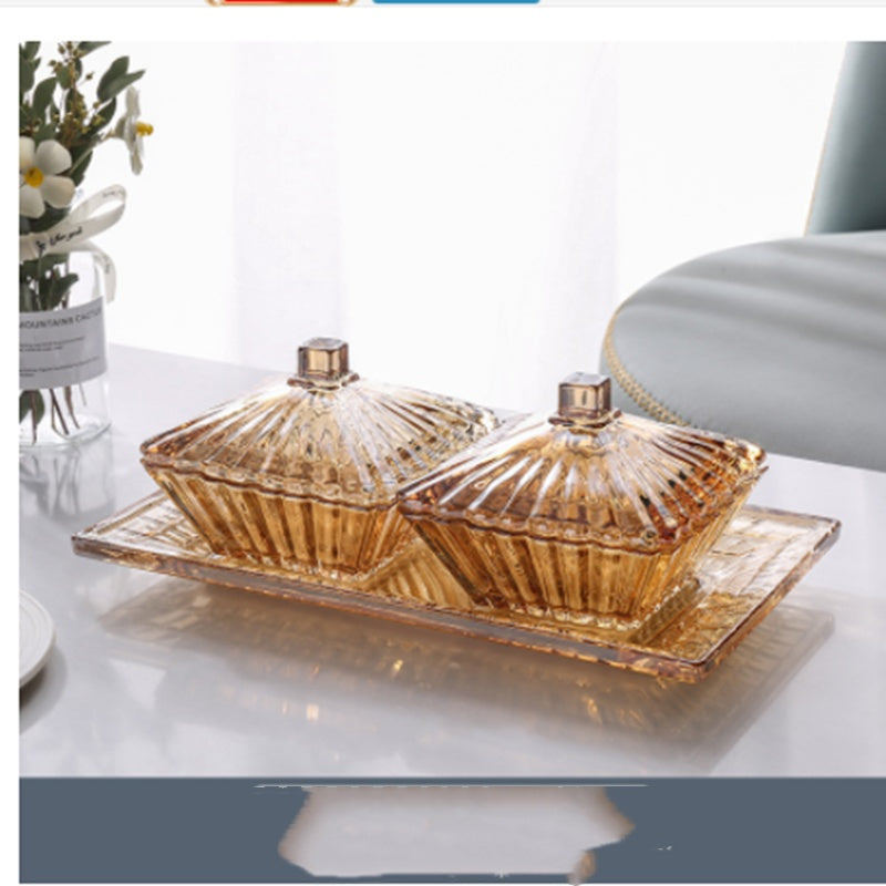 Nordic Light Luxury Glass Divider with Cover - Vierfach unterteilt mit Tablett-Set für das Wohnzimmer - nargiss