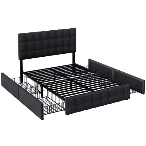 Linen Bed Frame With 4 Drawers - nargiss