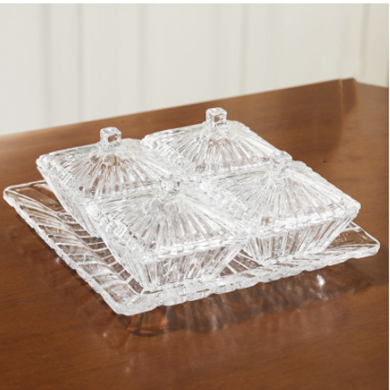 Nordic Light Luxury Glass Divider with Cover - Vierfach unterteilt mit Tablett-Set für das Wohnzimmer - nargiss